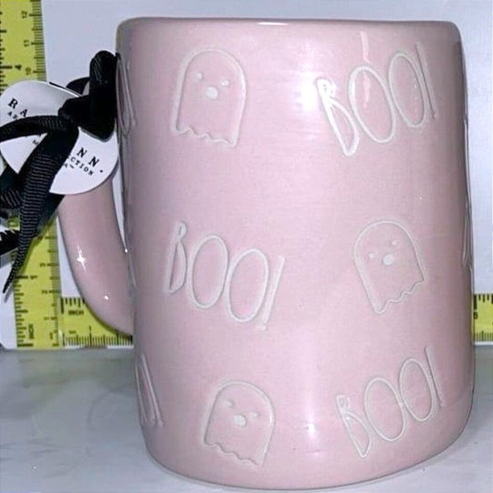 NWT Rae Dunn Halloween Large 20oz Coffee Mug Pink Ghosts "BOO"